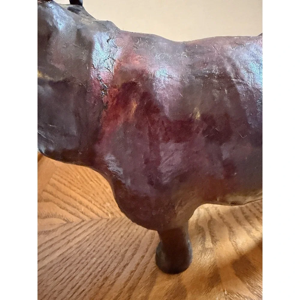 Vintage Leather Wrapped Hippo Hippopotamus Figure Red Eye 12x10x4 Decor